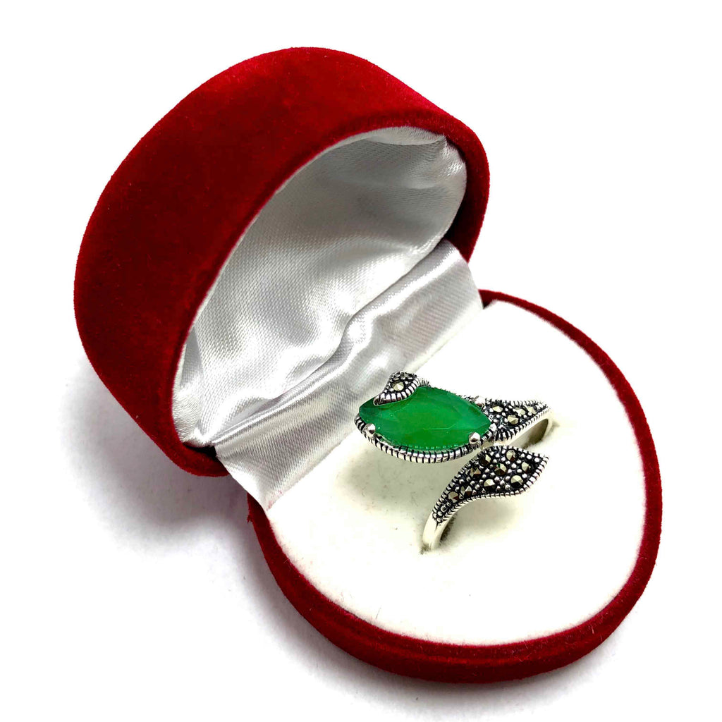 Authentic Silver Ring With Emerald and Marcasite (NG201011332)