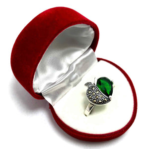 Authentic Silver Ring With Emerald and Marcasite (NG201011337)