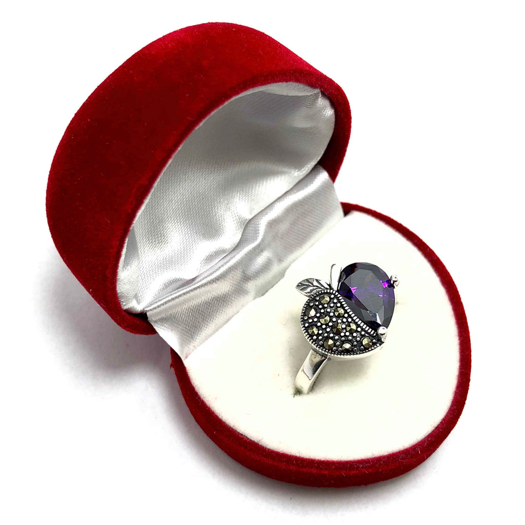 Authentic Silver Ring With Amethyst and Marcasite (NG201011338)