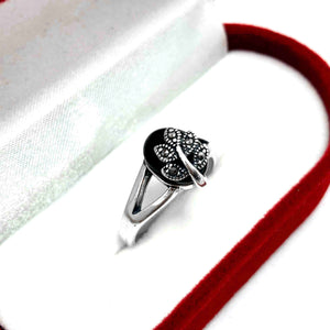 Authentic Silver Ring With Onyx and Marcasite (NG201012292)