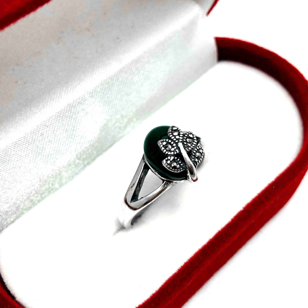 Authentic Silver Ring With Emerald and Marcasite (NG201012293)