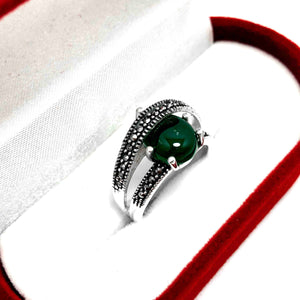 Authentic Silver Ring With Emerald and Marcasite (NG201012298)