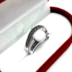 Authentic Silver Ring With Mother of Pearl and Marcasite (NG201012302)