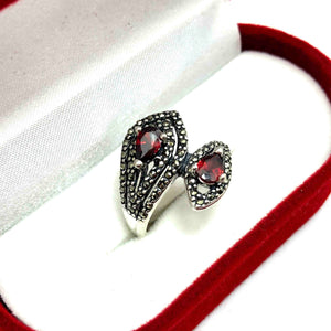Authentic Silver Ring With Red Zircon and Marcasite (NG201012308)