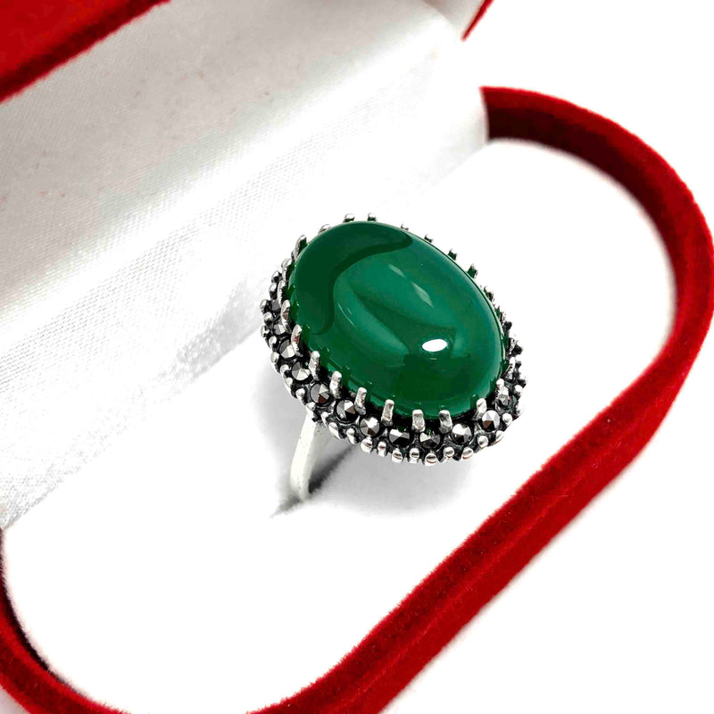 Authentic Silver Ring With Emerald and Marcasite (NG201012328)