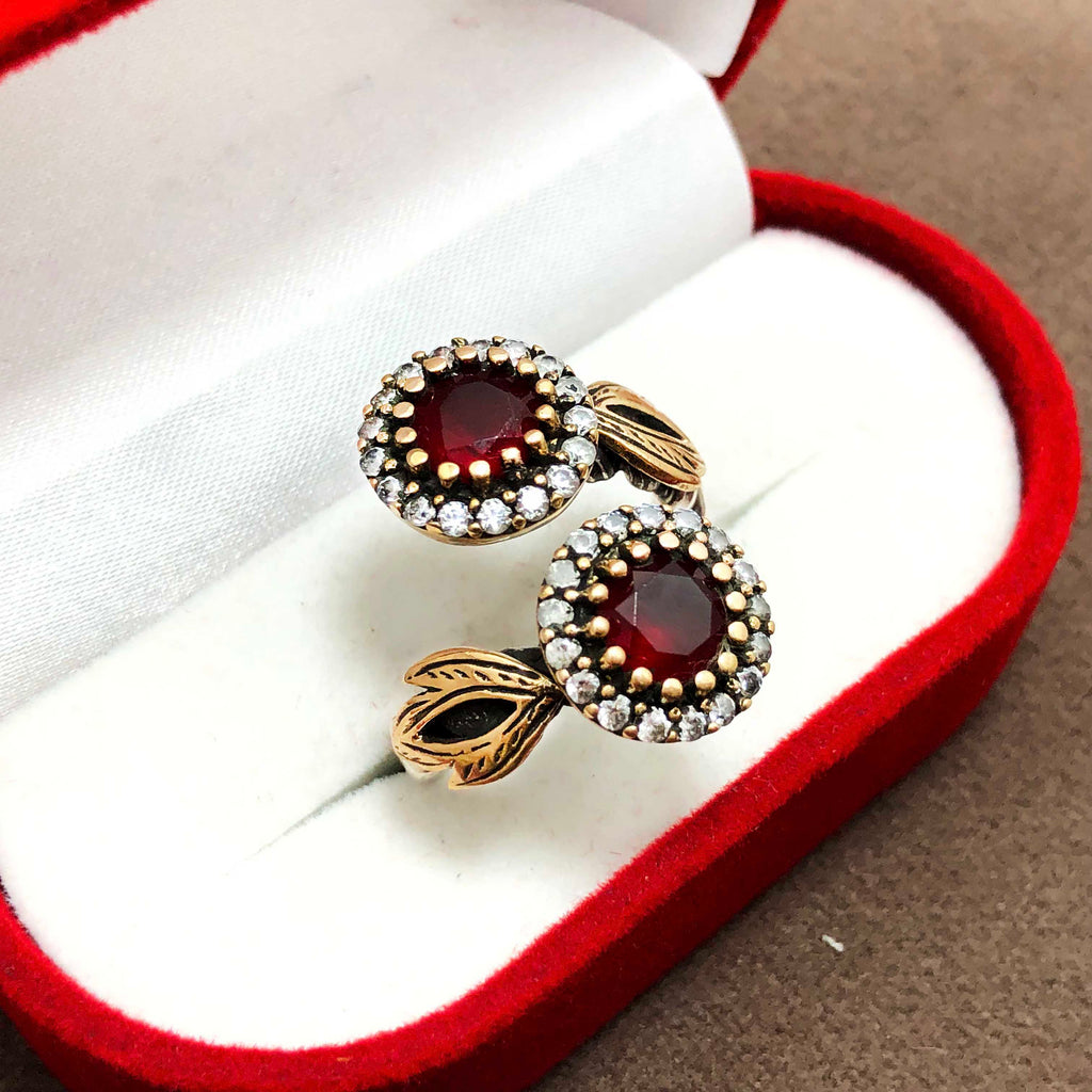 Authentic Adjustable Silver Ring With Ruby and Zircon (NG201013136)