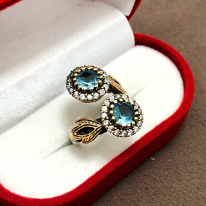 Authentic Adjustable Silver Ring With Aquamarine and Zircon (NG201013137)