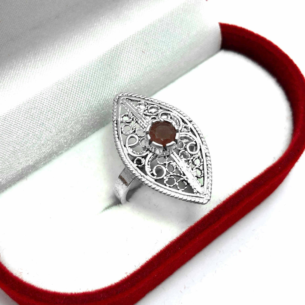 Authentic Handmade Filigree Silver Ring With Agate (NG201013558)