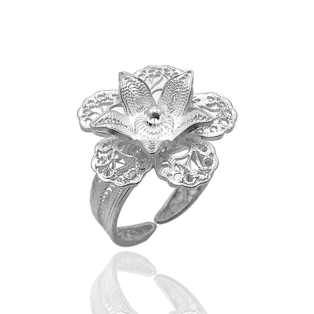 Floral Model Handmade Filigree Silver Ring (NG201013972)