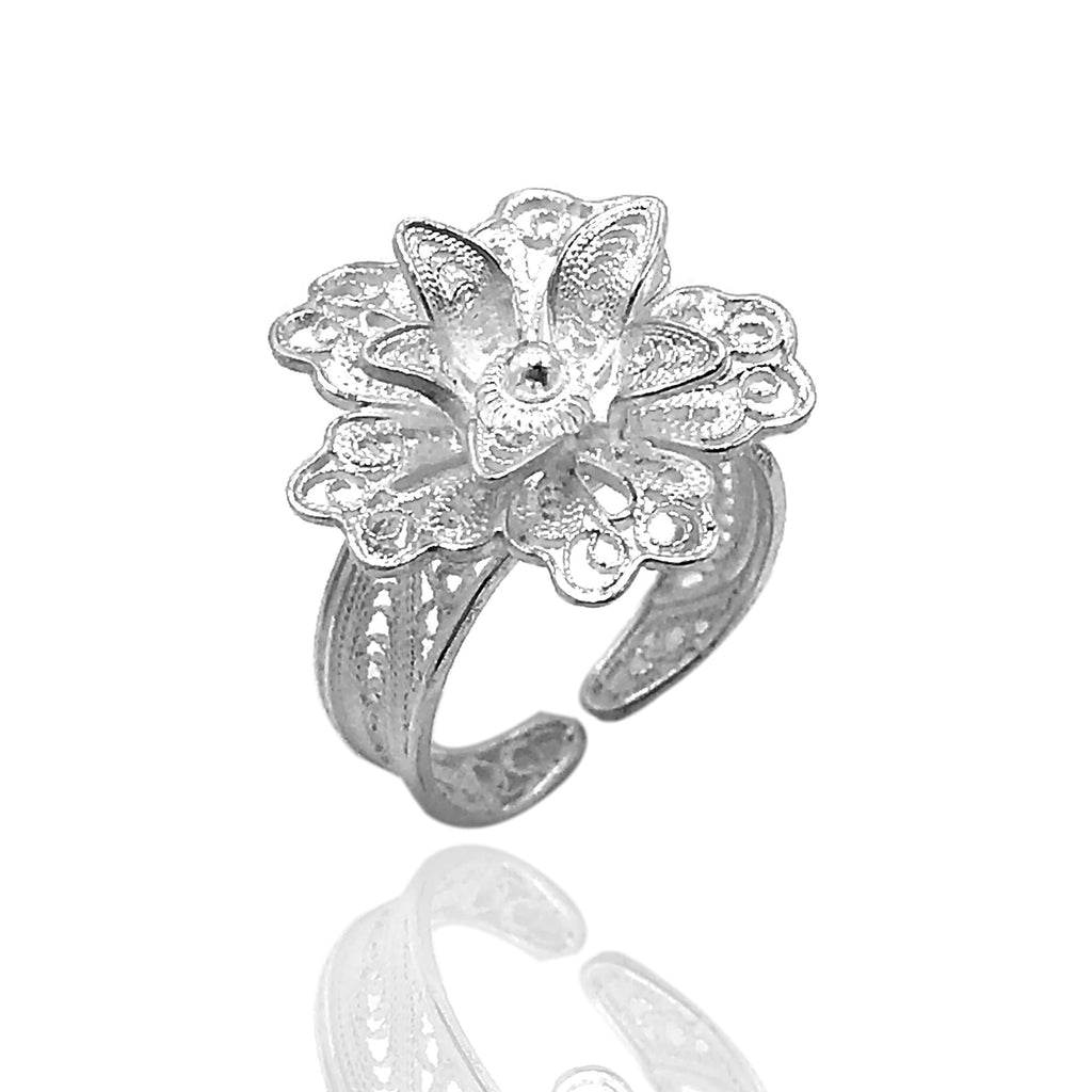 Floral Model Handmade Filigree Silver Ring (NG201013975)