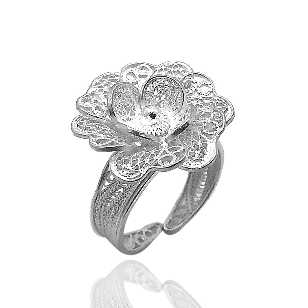 Floral Model Handmade Filigree Silver Ring (NG201013979)