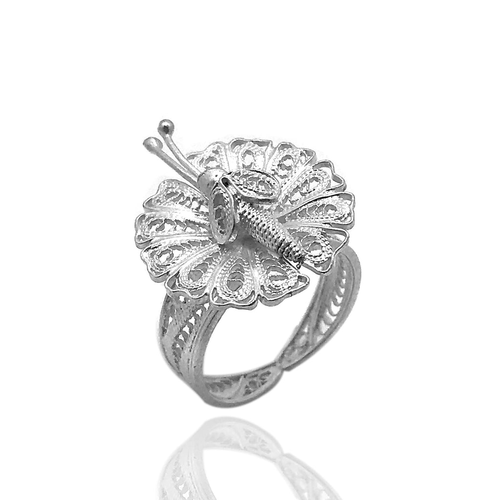 Butterfly Model Handmade Filigree Silver Ring (NG201013985)