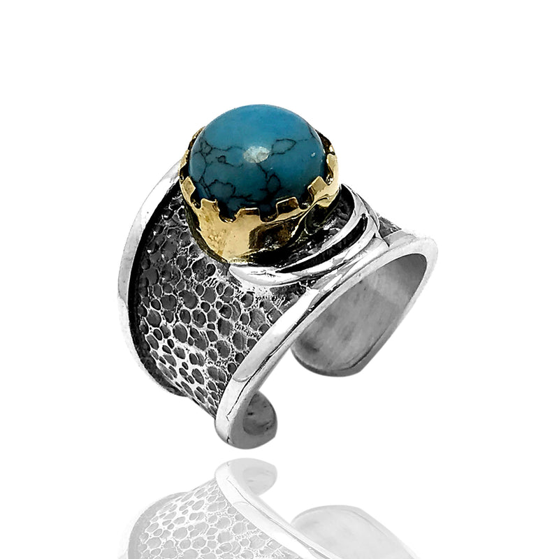 Authentic Adjustable Silver Ring With Turquoise (NG201014007)