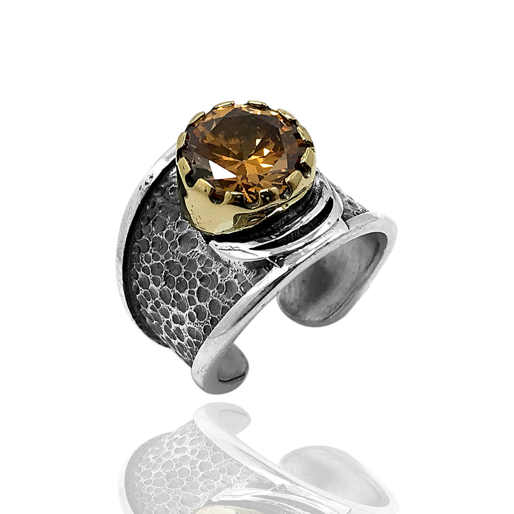 Authentic Adjustable Silver Ring With Citrine (NG201014009)