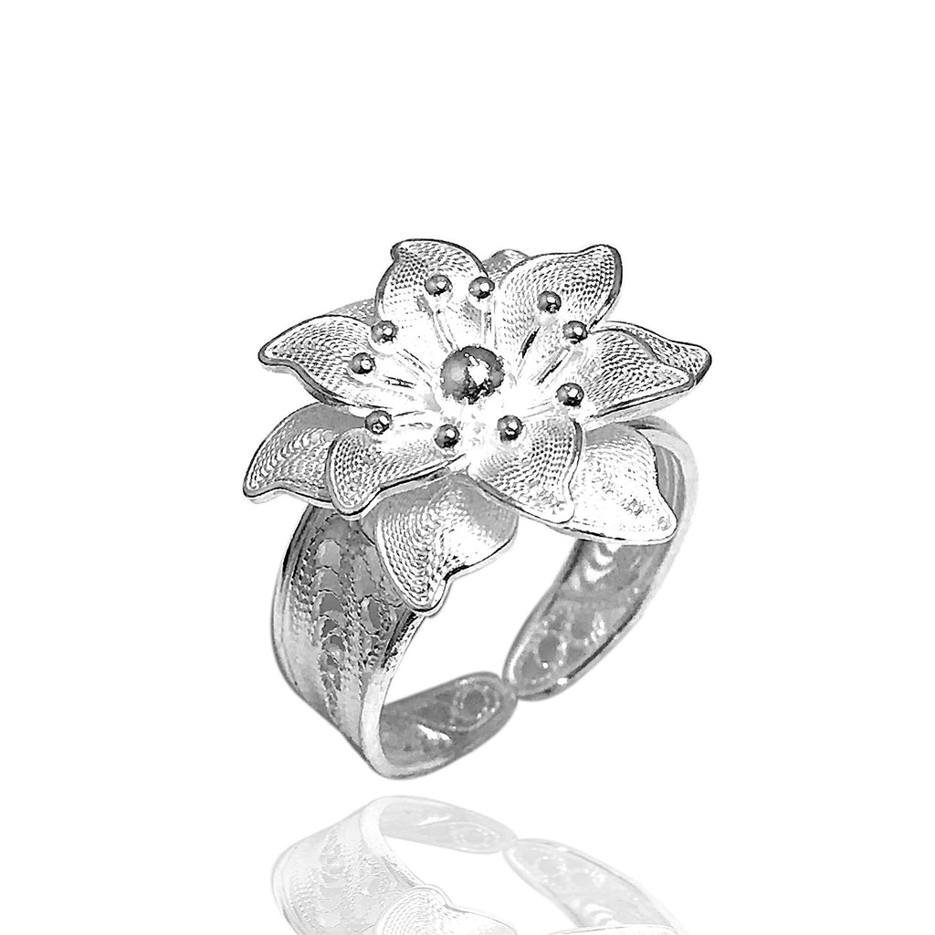 Floral Model Handmade Filigree Silver Ring (NG201014453)