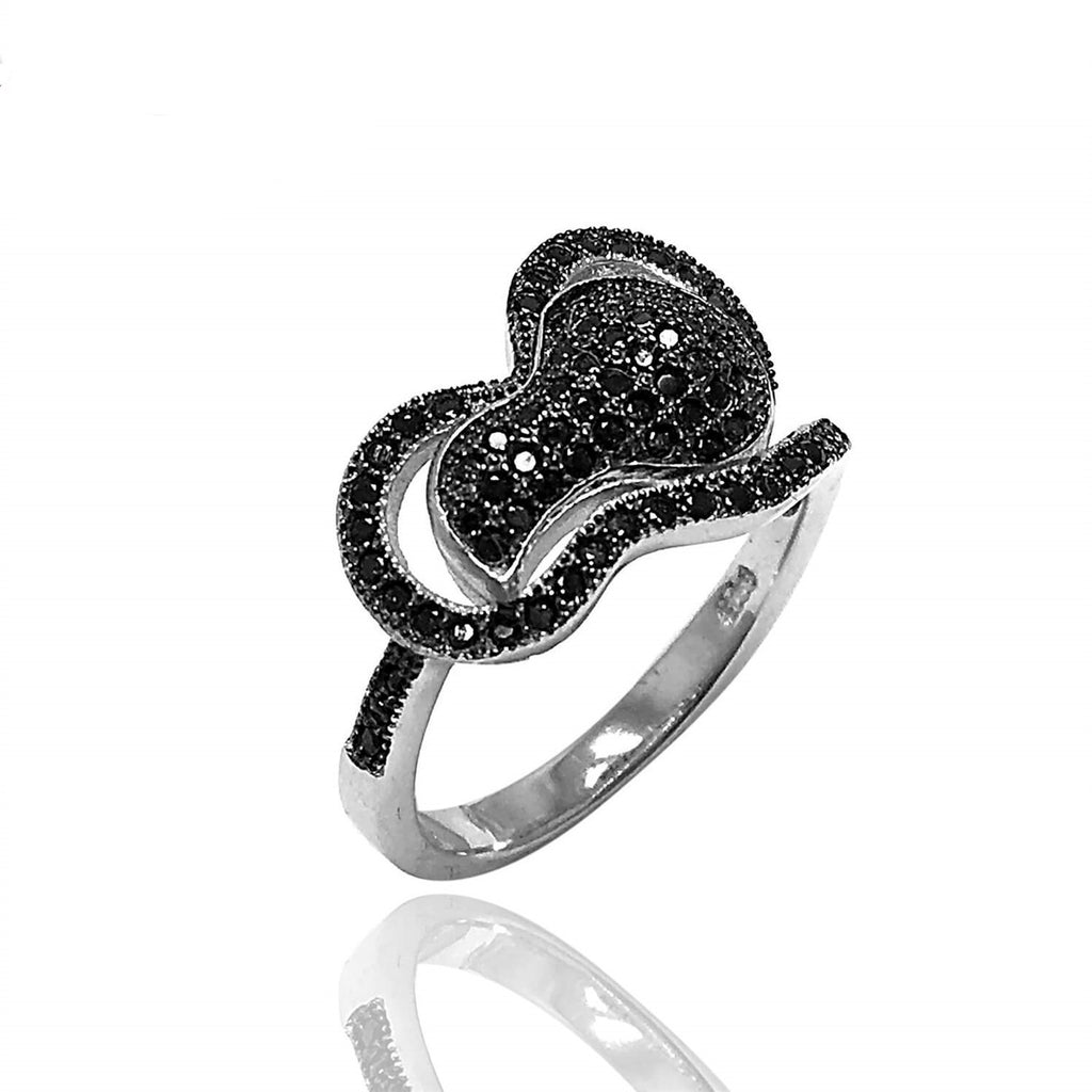 Violin Model Silver Ring With Black Zircon (NG201014547)