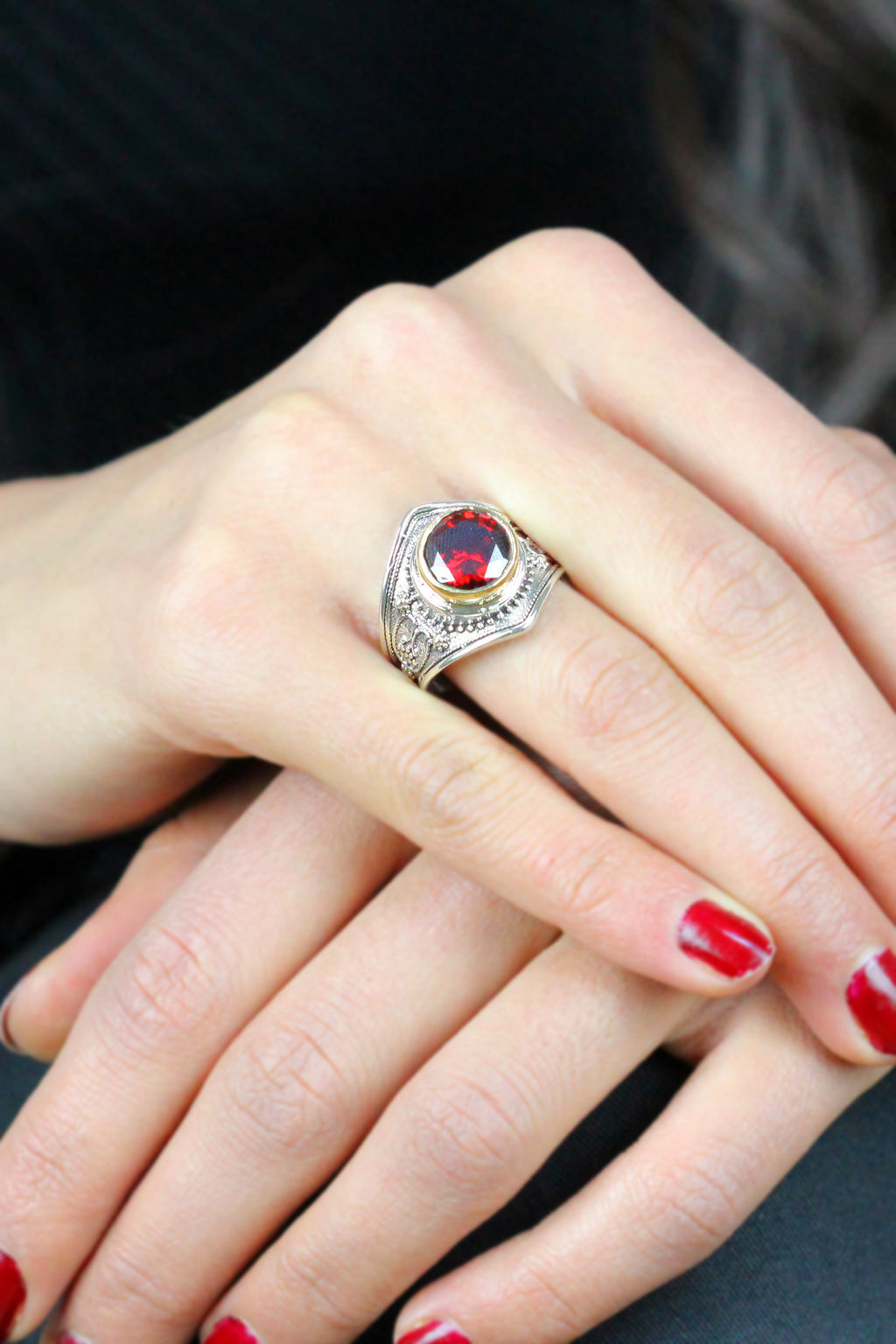 Authentic Adjustable Handmade Silver Ring With Ruby (NG201014998)