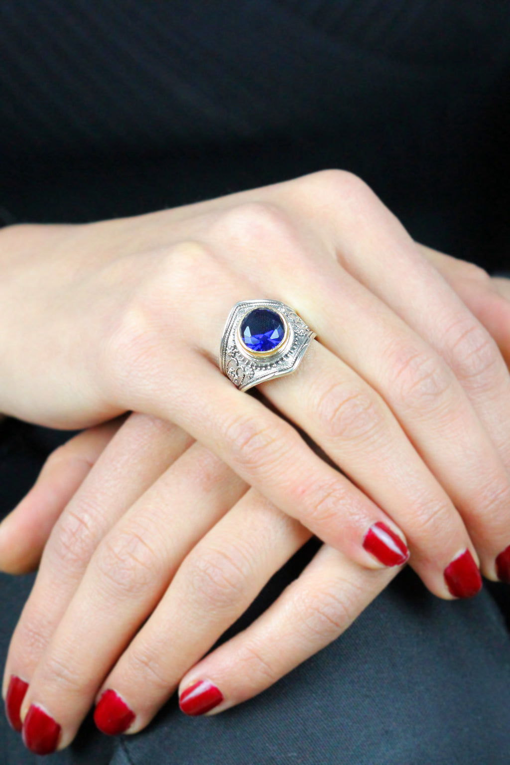 Authentic Adjustable Handmade Silver Ring With Sapphire (NG201014999)