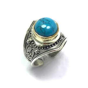 Authentic Adjustable Handmade Silver Ring With Turquoise (NG201015000)