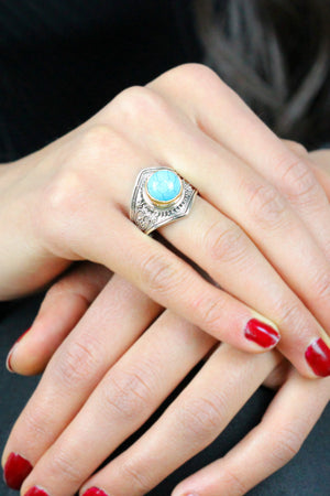 Authentic Adjustable Handmade Silver Ring With Turquoise (NG201015000)