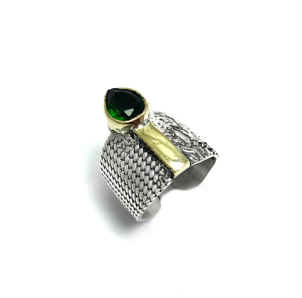 Authentic Adjustable Silver Ring With Emerald (NG201015003)