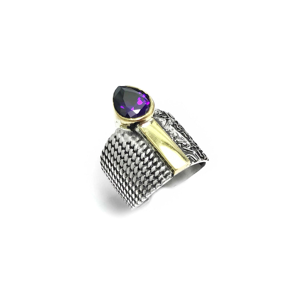 Authentic Adjustable Silver Ring With Amethyst (NG201015005)