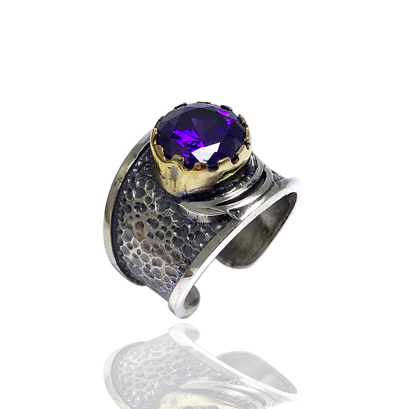 Authentic Adjustable Handmade Silver Ring With Amethyst (NG201015349)
