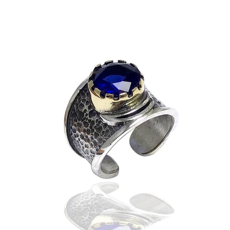 Authentic Adjustable Handmade Silver Ring With Sapphire (NG201015350)