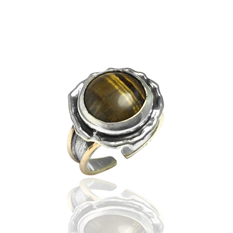 Authentic Adjustable Silver Ring With Tiger's Eye (NG201015685)