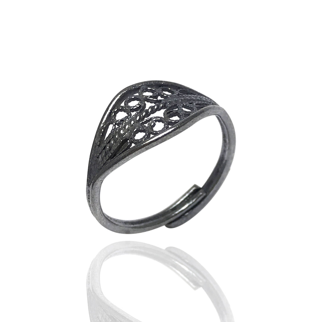 Authentic Handmade Filigree Oxidized Silver Ring (NG201017268)
