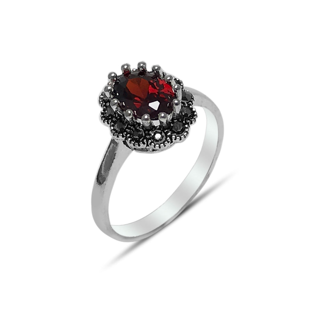 Authentic Silver Ring With Ruby and Marcasite (NG201017289)
