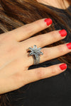 Floral Model Handmade Filigree Oxidized Silver Ring (NG201017542)