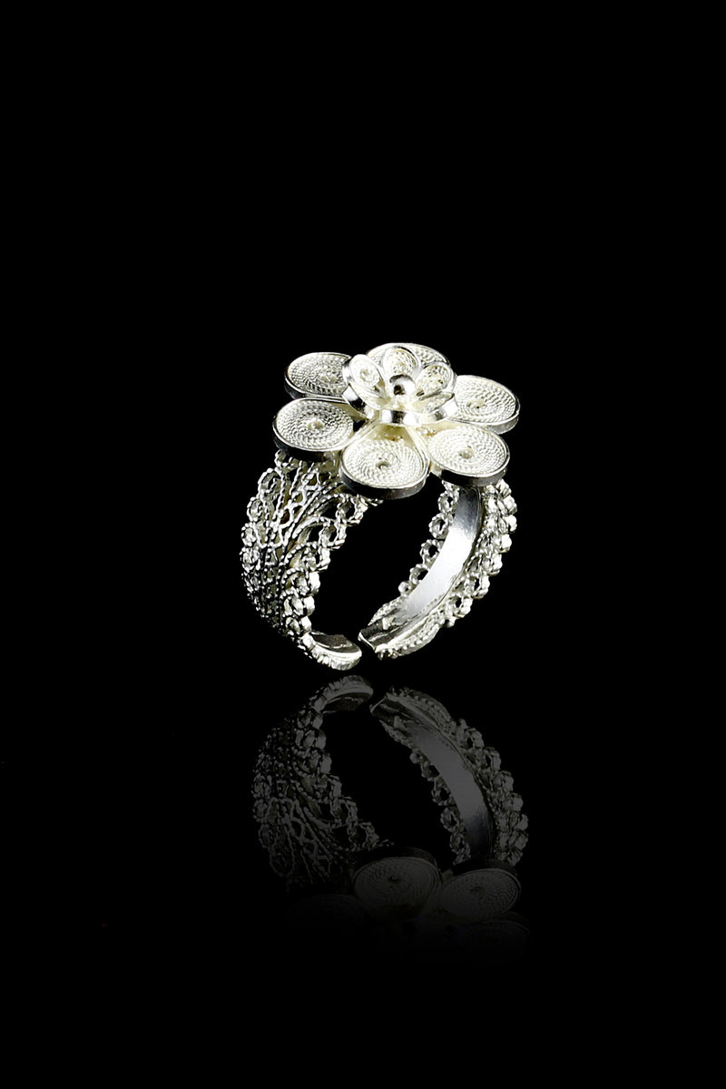 Floral Model Handmade Filigree Silver Ring (NG201017552)