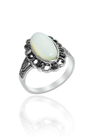Authentic Silver Ring With Mother of Pearl and Marcasite (NG201017961)
