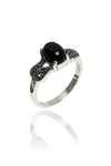 Authentic Silver Ring With Onyx and Marcasite (NG201017974)