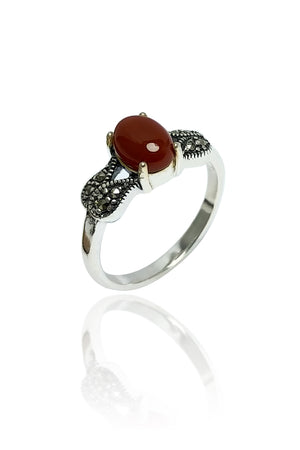 Authentic Silver Ring With Agate and Marcasite (NG201017977)