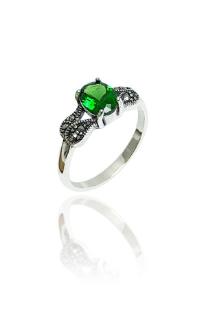 Authentic Silver Ring With Emerald and Marcasite (NG201017978)