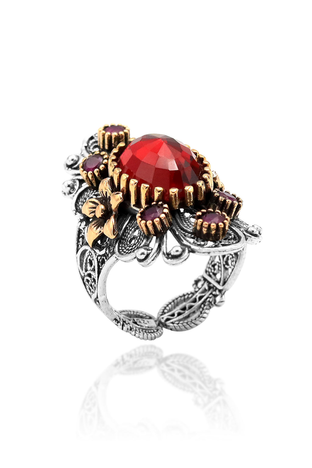 Creeper Model Filigree Silver Ring With Ruby (NG201019657)