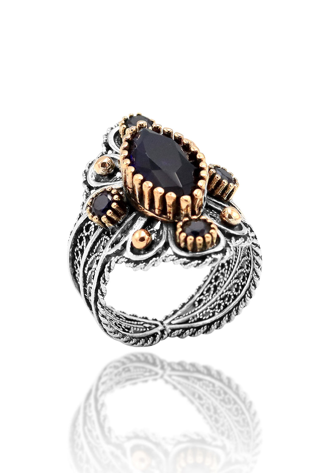 Creeper Model Filigree Silver Ring With Amethyst (NG201019659)