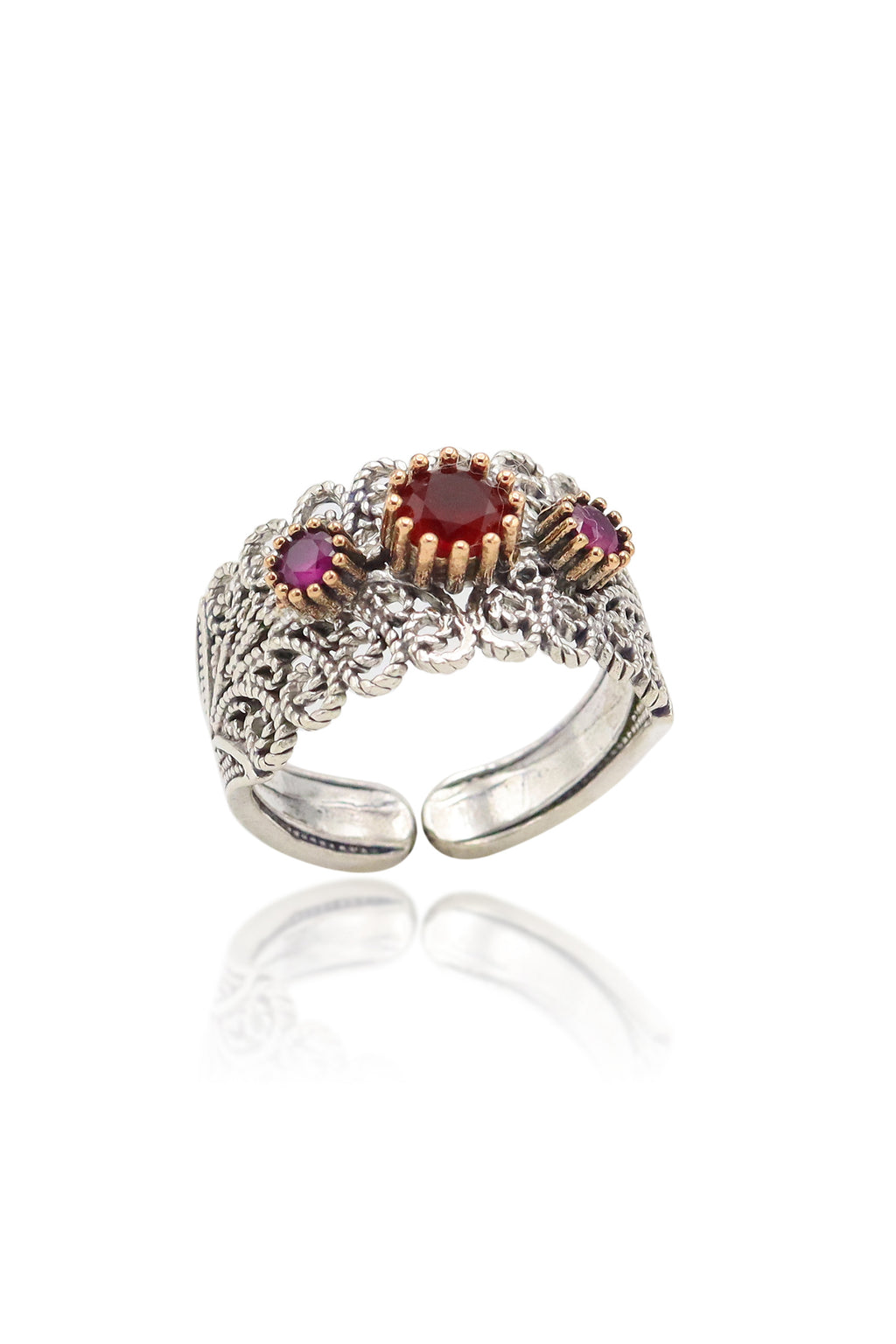 Authentic Filigree Silver Ring With Ruby (NG201019663)