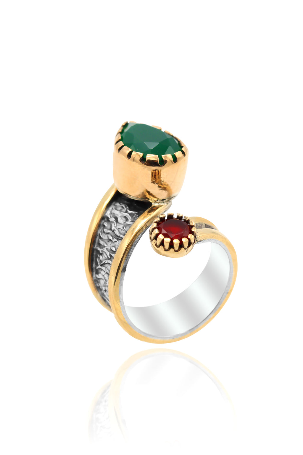 Authentic Adjustable Silver Ring With Emerald and Ruby (NG201019845)
