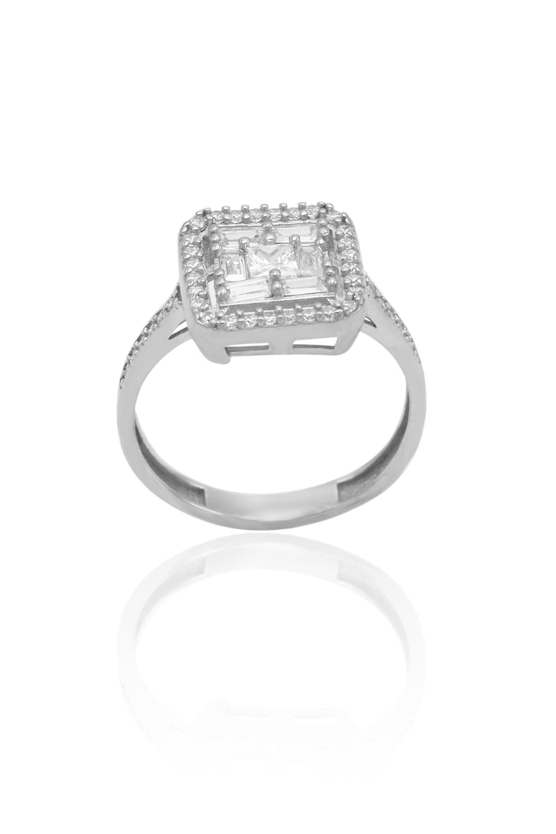 Square Model Baguette Silver Ring With Zircon (NG201020390)