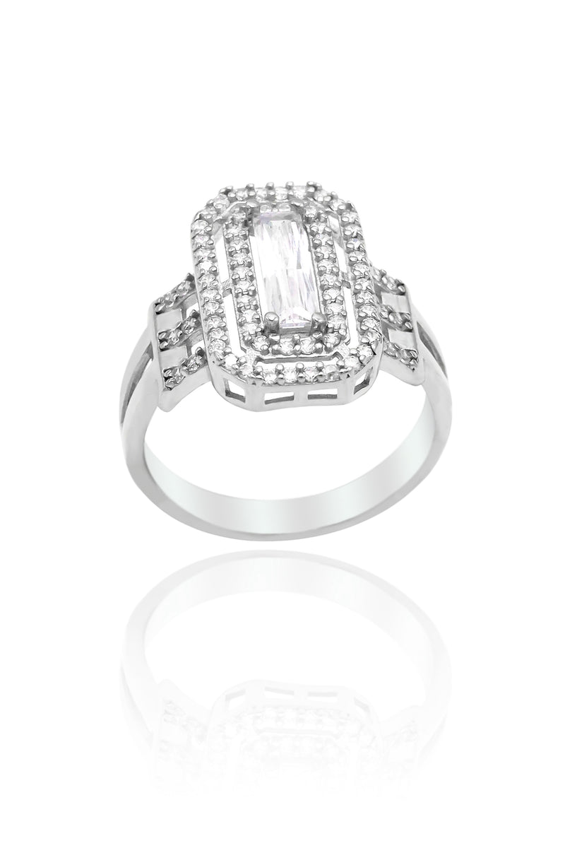 Rectangle Model Baguette Silver Ring With Zircon (NG201020391)