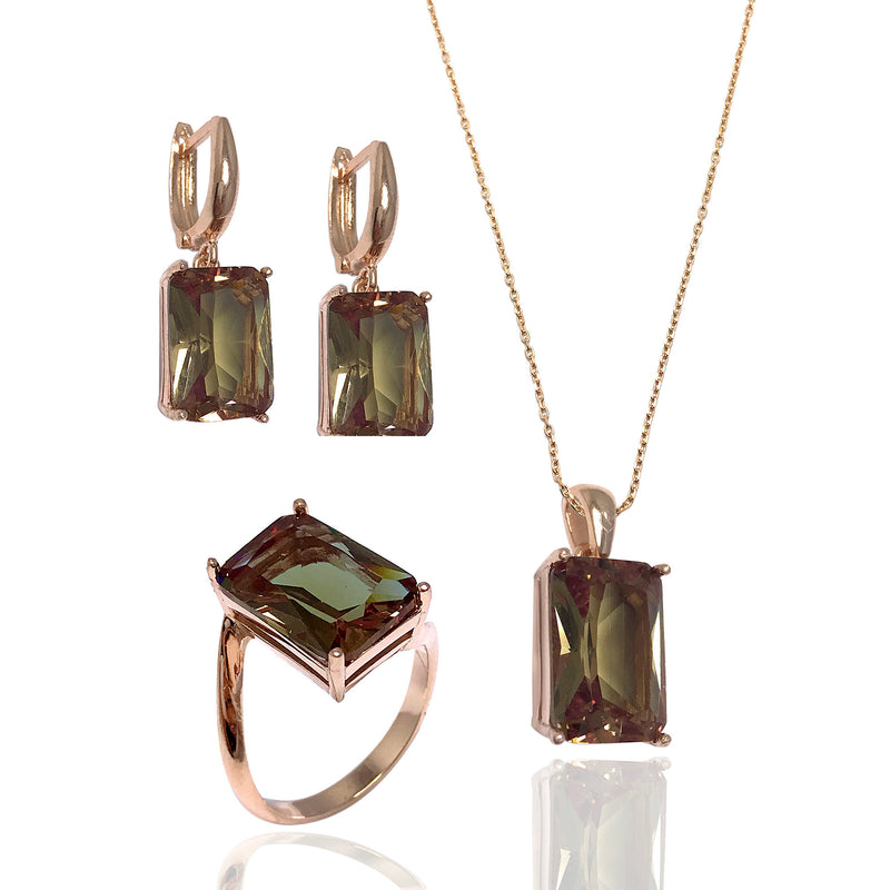 Square Model Rose Plated Silver Triple Jewelry Set With Zultanite Gemstone (NG201014703)