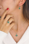 Lotus Flower Model Silver Triple Jewelry Set With Emerald (NG201018163)