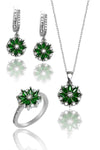 Lotus Flower Model Silver Triple Jewelry Set With Emerald (NG201018163)