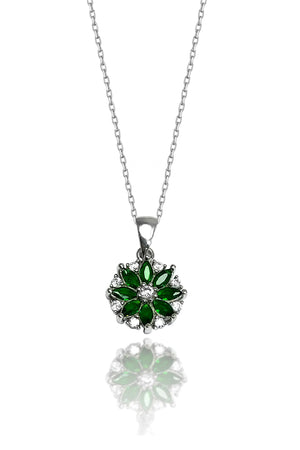 Lotus Flower Model Silver Triple Jewelry Set With Emerald (NG201018163)