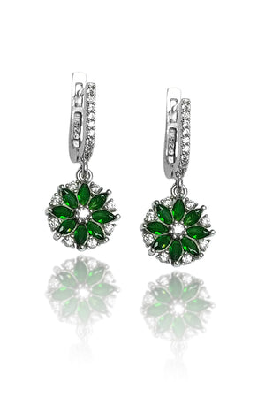 Lotus Flower Model Silver Triple Jewelry Set With Emerald (NG201018163)