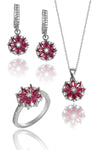 Lotus Flower Model Silver Triple Jewelry Set With Ruby (NG201018165)