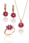 Lotus Flower Model Rose Plated Silver Triple Jewelry Set With Ruby (NG201018181)
